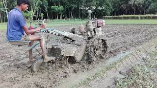 Old Power Tiller || Muddy land Cultivation by Mini Power Tiller tractor || Village Agriculture
