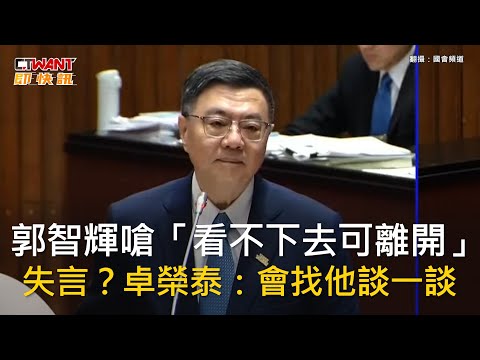 CTWANT 政治新聞 / 郭智輝嗆「看不下去可離開」　失言？卓榮泰：會找他談一談