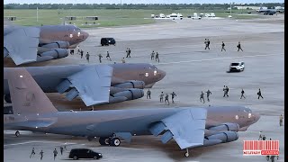 Emergency Takeoff Alert! US Air Force B-52 Bomber Pilots and Crews Rush at Full Speed