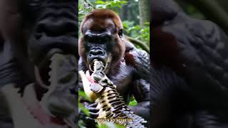 Muscular Gorilla VS Aligator in amazon forest #animalvideos #ai