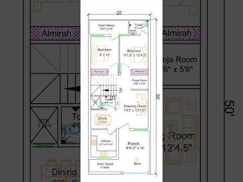 20 × 50 House Plan With Car Parking East Facing