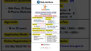 ISRO Recruitment 2025 | New Vacancy 2025 | Daily Job Alerts #shorts