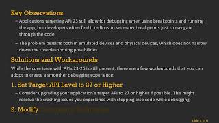 Troubleshooting Android Studio IDE Debugging Issues: Step Into/Over Crashing Apps