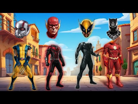 "Superhero Mix-Up: Whose Head Goes Where?"  Wolverine=Antman=black panthera=Flash?