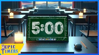 5 Minute Countdown Timer with Relaxing music Northern lights Scene for classrooms