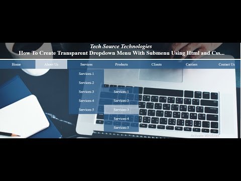 Dropdown Menu With SubMenu In Html Css | Transparent Background Drop down Menu with Sub Menu In Html