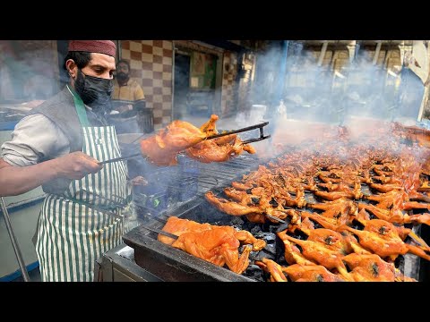 Mouth-Watering Pakistani Street Food: Charcoal Grilled Chicken BBQ & Tandoor Bread.