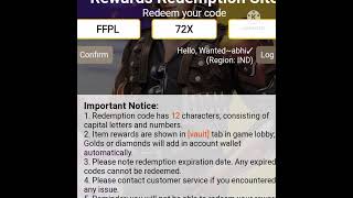 #freefire redeem code short video sabko milega aaj bhi