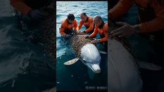 Rescue Team Saves Majestic White Dolphin from Millions of Barnacles! #DolphinRescue #WildlifeHeroes