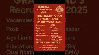 RRB Technician Grade 1 and 3 Recruitment 2025| ITI,diploma, Engineering#rrb #ssc #tnpsc #rrbtech