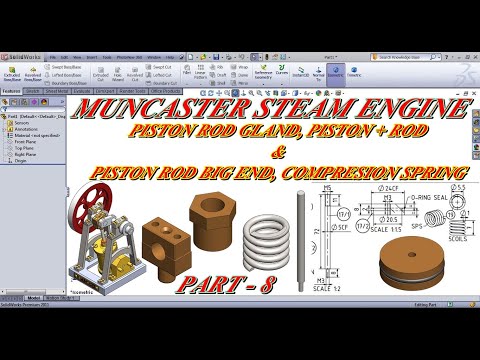 PISTON ROD GLAND, PISTON+ROD,PISTON ROD BIG END & COMPRESION SPRING OF MUNCASTER STEAM ENGINE PART-8