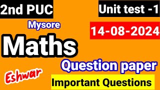 2nd PUC Maths unit test 1 question paper 2024 first test important questions fix questions kseab