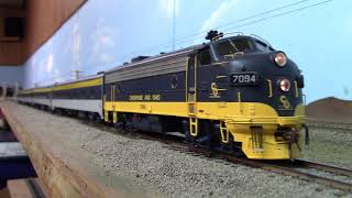 Athearn Genesis C&O FP7 starting up and heading out on the layout.