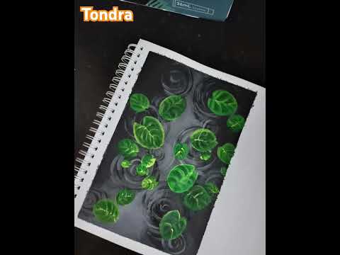 Rainy day vibes on canvas! 🍃Floating lily leaves with rippling water