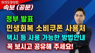 (속보)정부, 민생회복 소비쿠폰 사용처 발표💰택시 등 가능가능한 곳 안내정보🏆꼭 보시고 소비쿠폰 받으세요 #민생회복소비쿠폰