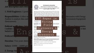 IIT Ropar -Hiring of Field Engineers & Energy Assessors #shorts #iitropar