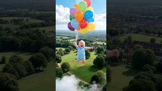 The baby was taken to the sky by a large bundle of balloons .#animal #short #shorts #shortvideos