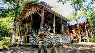 Installing Stone Veneer on the Outdoor Kitchen at my Off Grid Log Cabin