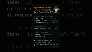 Python Data Types & Lists vs Tuples — Must Know for Data Analysts! 🔍 #Shorts #datadripwithsid