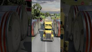 Mixed Colour Long City Buses & Tanker Truck vs Bollards Crash #2 - BeamNG.drive #shorts #beamngdrive