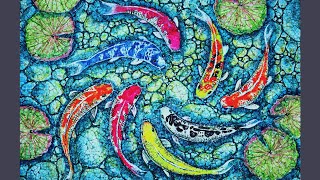 8-Koi Fish art  | Cracked Eggshell Mosaic on Plywood | Watercolor