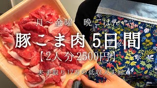 豚こま肉平日5日間2500円晩ごはん 夫婦二人節約レシピ