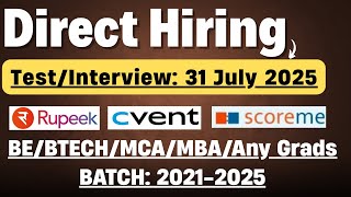 Direct Interview Hiring | Rupeek, Cvent, ScoreMe, Accenture Hiring |Off Campus Drive 2025-2021 BATCH