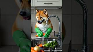 dog washing vegetables #DogChef#PupInTheKitchen#VeggieWasher#HealthyPup#CookingWithDogs
