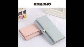 【KOKORO】韓版日韓簡約時尚氣質珍珠長夾皮夾多卡位珍珠搭扣錢包長夾K0149