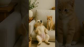 Sleepy Puppy, Confused Kitten 😴🐱 #puppy #kitten #cutepets #funnyanimals #petshorts #adorable