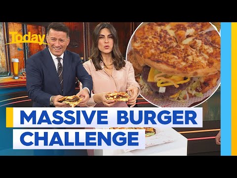 Hosts take on pub pizza burger challenge | Today Show Australia