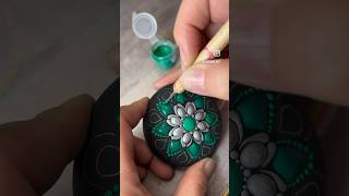 Dot mandala stone painting green & silver 😍 #dotpainting #dotmandala #dotting #dotart #mandala #art