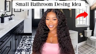 Small bathroom design idea. Clean & decorate my small bathroom with me. Black & white bathroom idea.