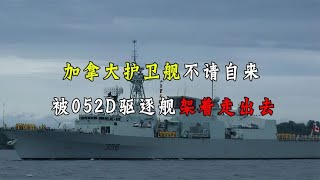 加拿大护卫舰不请自来，被052驱逐舰架着走出去！