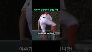 외야수가 담장 밖으로 넘어간 사연