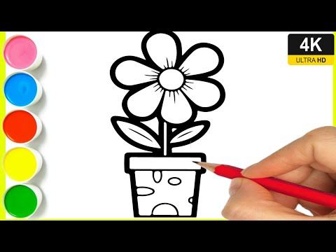 Flower pot drawing ||  How to draw a flower pot drawing with colour | step by step flower ka Drawing