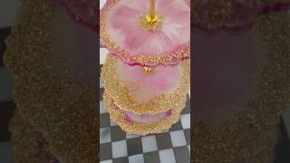 Epoxy resin web effect cup cake stand pink and gold