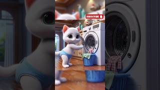 Baby Cat Washes Clothes?? Why? #cat #cutecat #viralcats #catlovers #funnycats #cutecat #cartoon