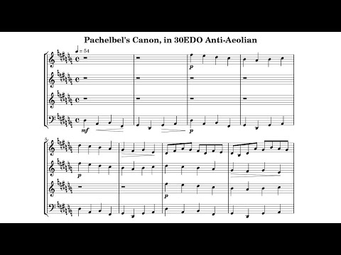 30平均律アンチ・エオリア旋法でパッヘルベルのカノン(Pachelbel's Canon in 30EDO Anti-Ionian mode)