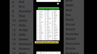 Words Starting with Letter B II 60 Words Starting with Letter B||B Letter Words||B Words #words