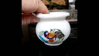 Marble Inlay Small Pot Inlaid with Stones | Peacock Design