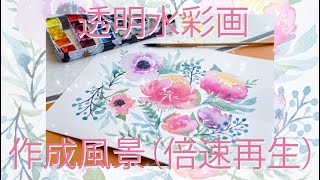 透明水彩画で牡丹とケシの花を描いてみた（倍速再生）