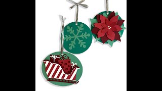 Retro Christmas Tag SVGBundle, Vintage Sleigh, Poinsettia, Snowflake, Red Aqua SVG Tags or ornaments