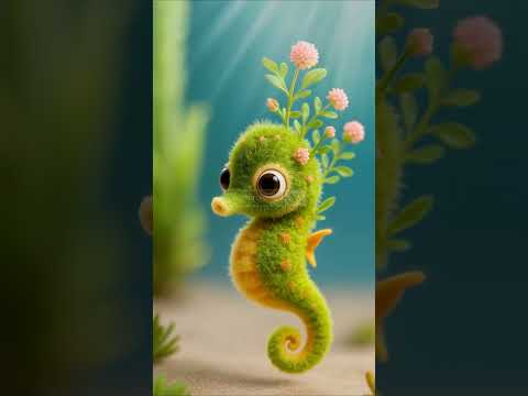 Adorable Mossy Seahorse Swimming | Cute Underwater Animation