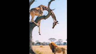 Giraffe stuck on tree lion save him 😭 giraffe #lion #lionvsgiraffe #lionhunt #wildanimalphotos