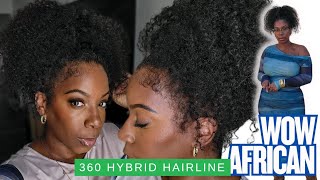 3A Hybrid Hairline 360 Detailed WIG UPDO Install 4 Beginners NO GLUE Tutorial & Review WowAfrican