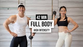 42 MIN FULL BODY WORKOUT WITH DUMBBELLS I high intensity, with warm up + cool down