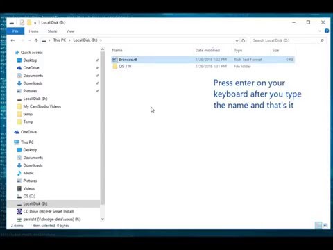 Windows 7, 8 and 10.  Creating a new folder and renaming a file
