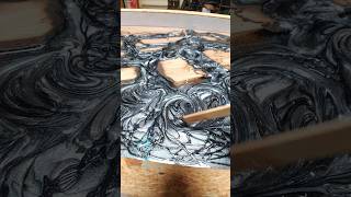 Walnut islands in polished silver resin ⚡🔥🌊  #epoxyart #artshorts  #resinart #epoxy #resin