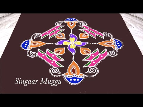 Diya rangoli with 13X1 dots | Deepam rangoli | Diwali rangoli | Karthigai Deepam special kolam